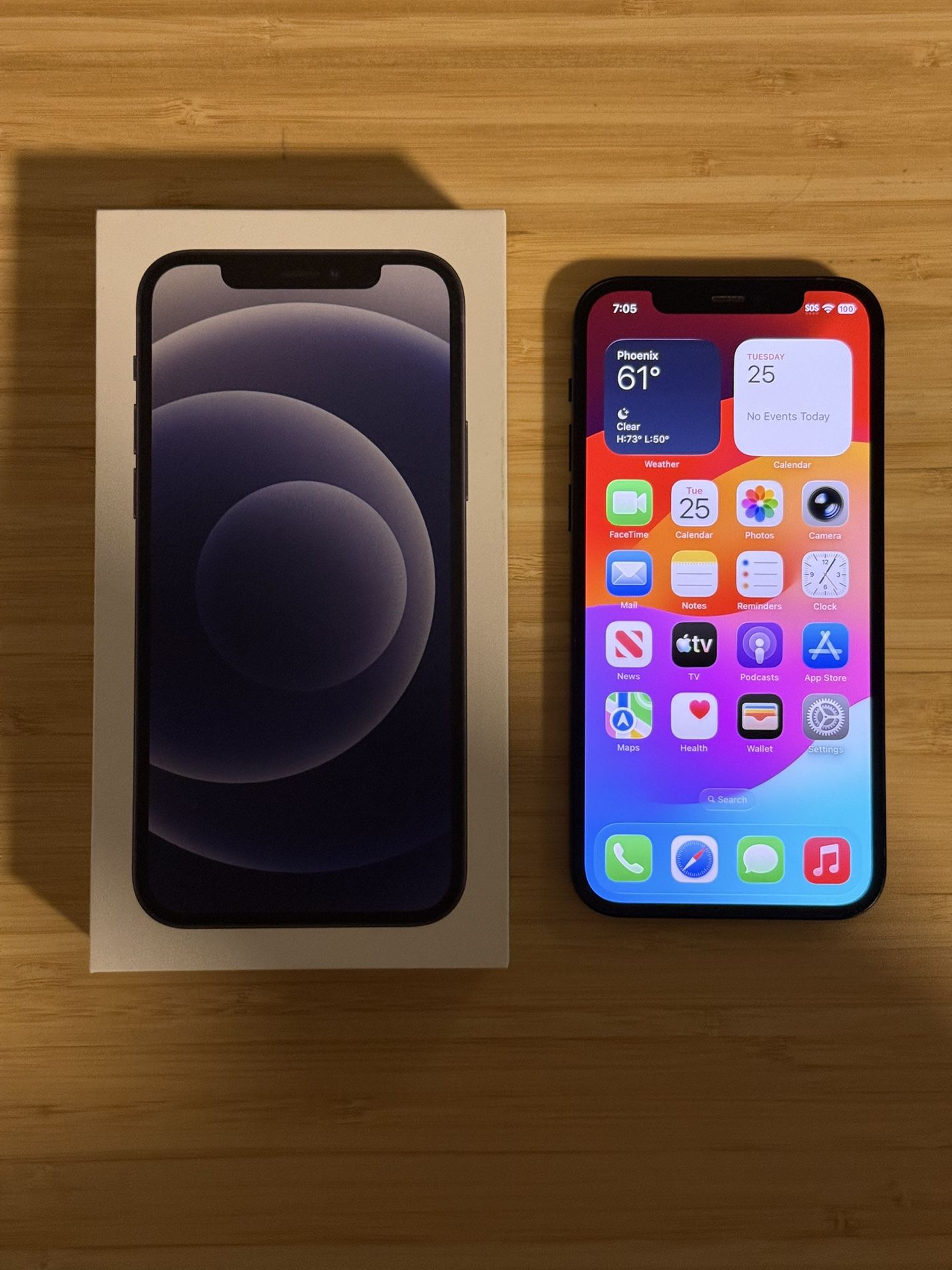 iPhone 12 – Unlocked – 64GB Black – Box & Cables – 91% Battery Health