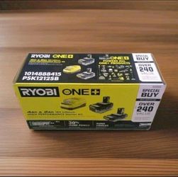 RYOBI ONE + 18V 4AH AND 2AH LITHIUM HIGH PERFORMANCE STARTER KIT.
