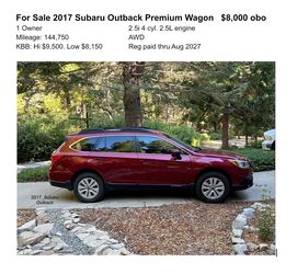 For Sale 2017 Subaru Outback Premium Wagon $8,000 obo
