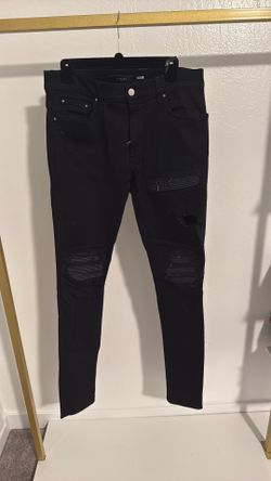 Authentic Amiri MX2 Black/Black Leather Patch Jean
