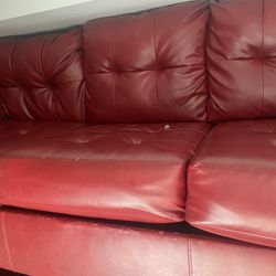 Red  Faux Leather Sofa , Love Seat & Ottoman