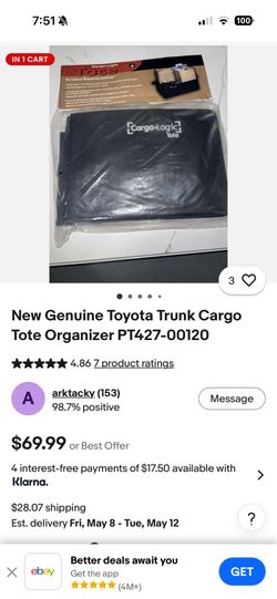New Genuine Toyota Trunk Cargo Tote Organizer PT(contact info removed)0