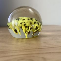 KZ Kerry Zimmerman colorful Yellow & Black glass paperweight signed round