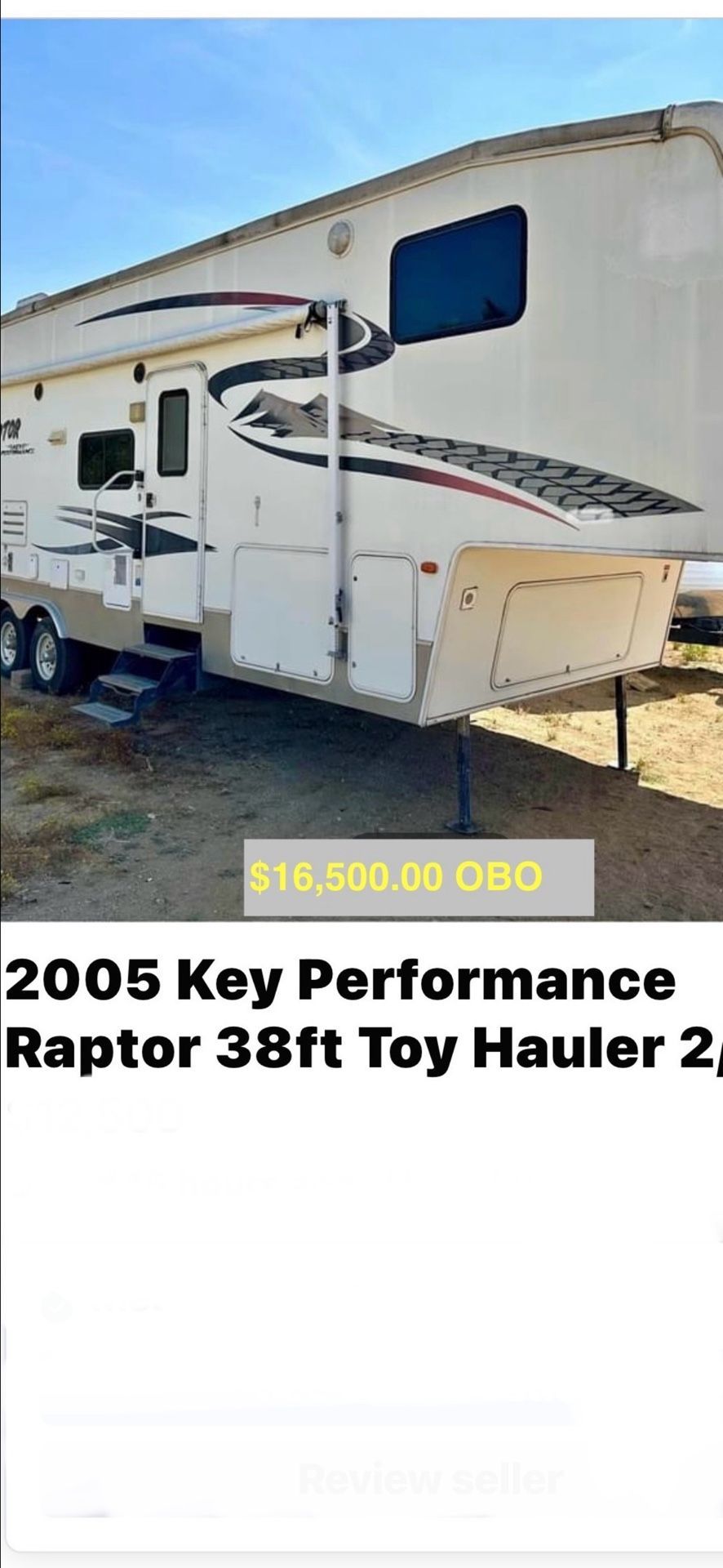 2005 Raptor Toy Hauler 38ft RV With loft.