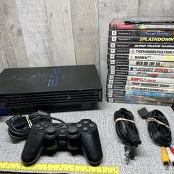 Sony PS2 model SCPH-3001 R Black Console w/ 1 OEM Controller/Cables & 16 Video Games