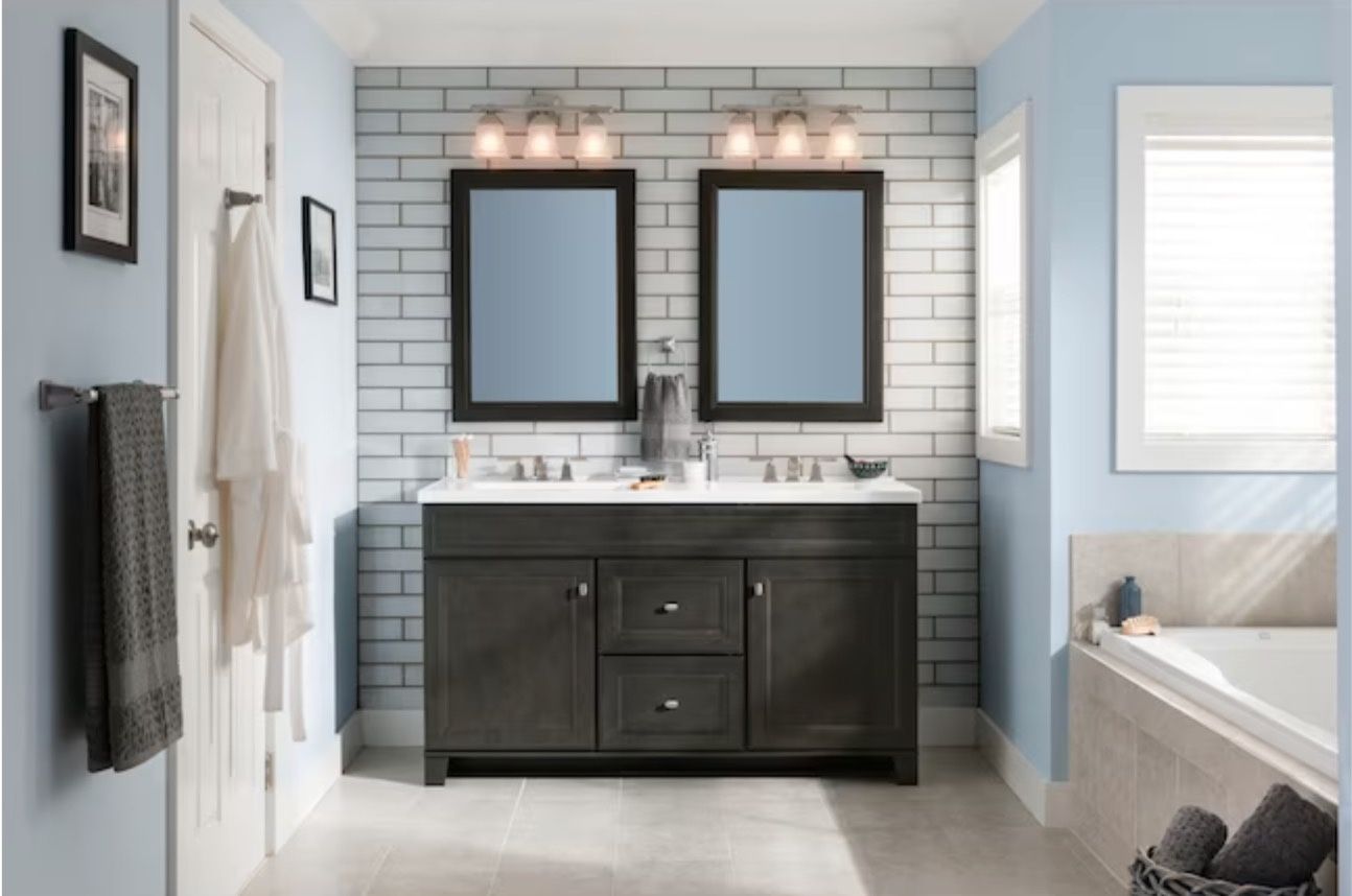 Diamond Now Goslin 60 In STORM Gray Bathroom Vanity Cabinet With Top