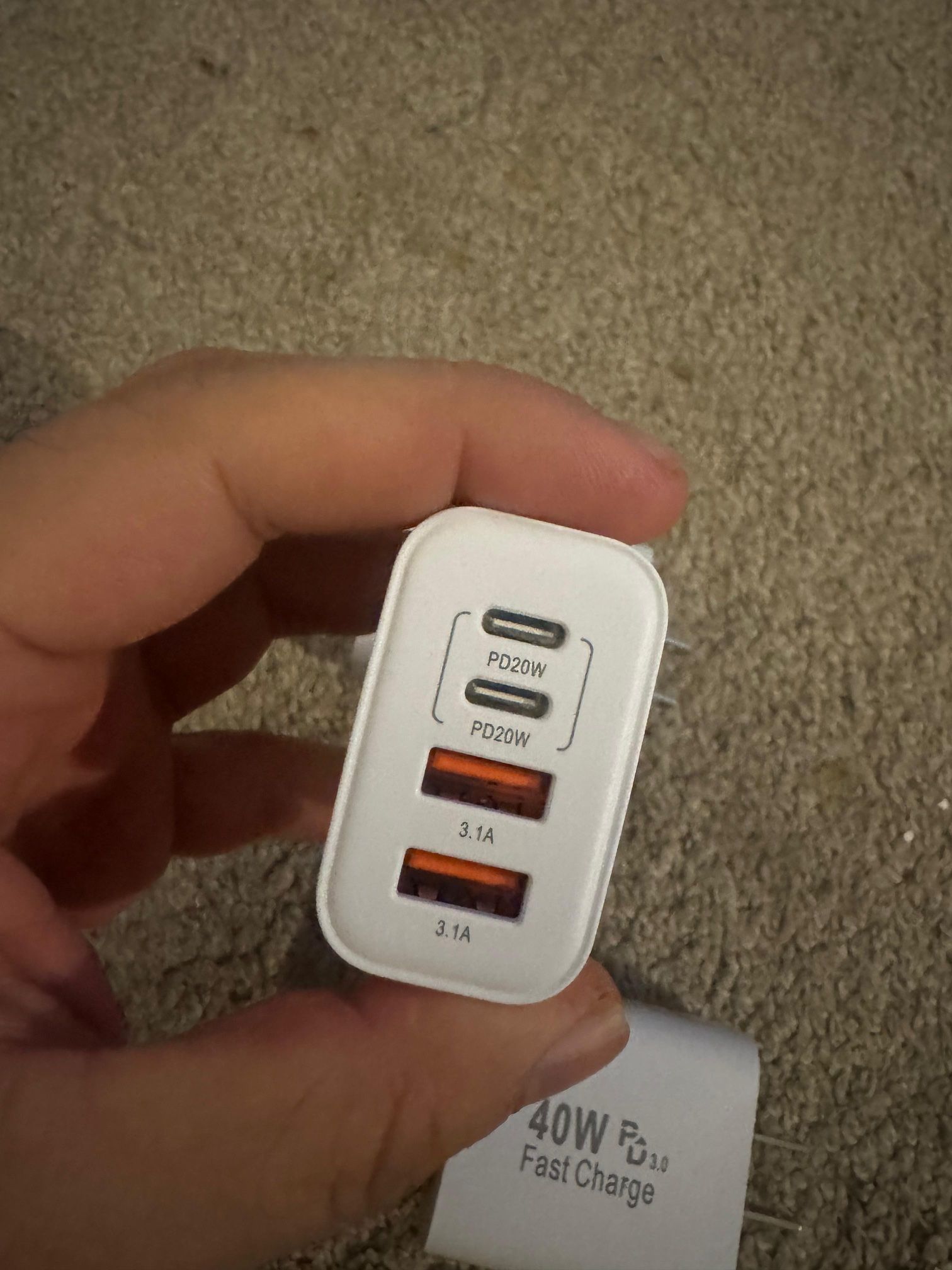 1 pack TT&C USB C Block 40W, 4 Ports Wall Plug USB C Charger Type C for iPhone 16,15,14,13,12,11, Pro Max, X, Xr, Xs, 8, Watch, Galaxy Phones, White  