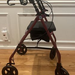 Drive Four Wheel Rollator Rolling Walker with Fold Up Removable Back Support, Red