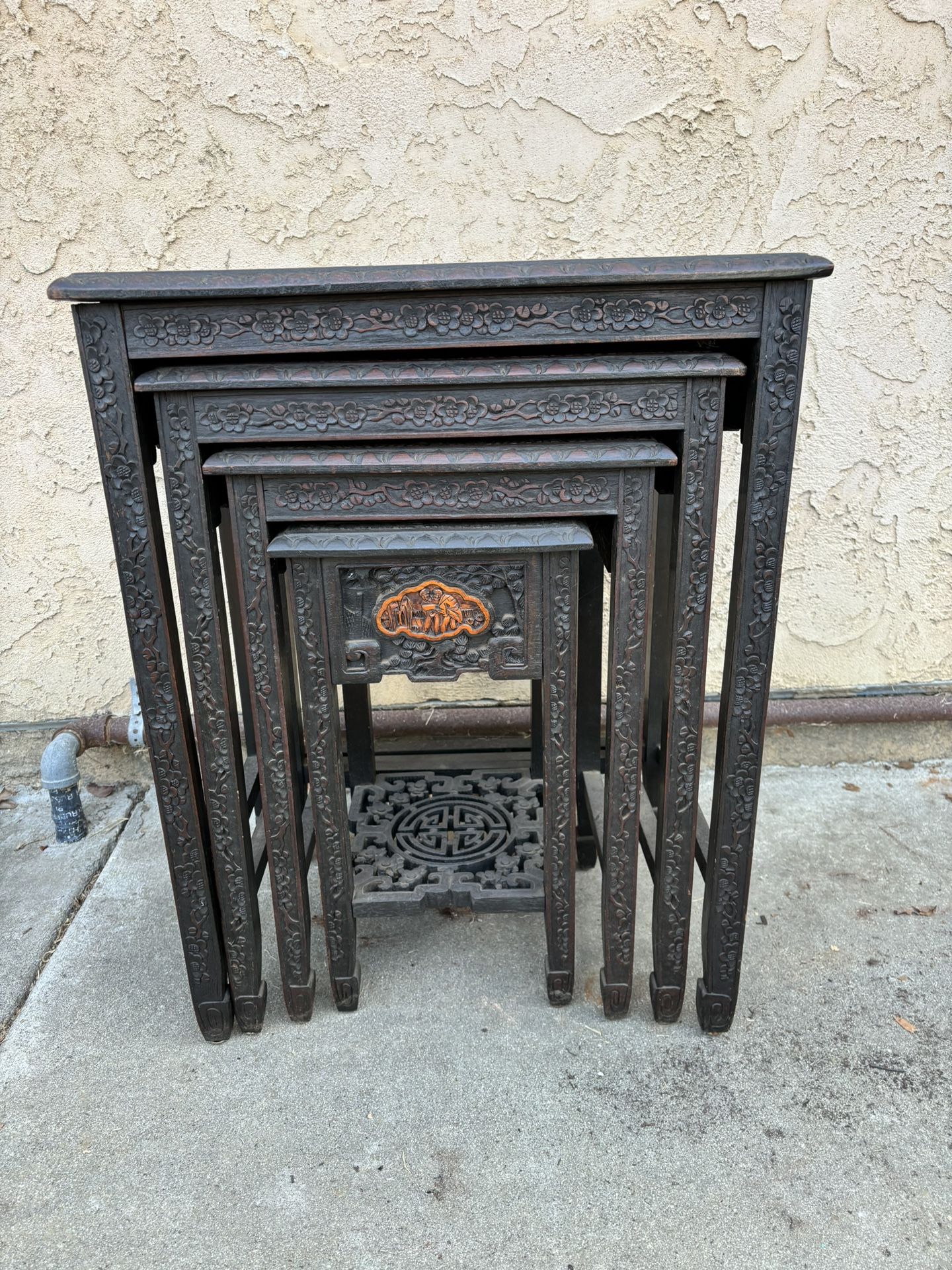 Antique Chinese Wood 4 Nesting Tables Largest 21x27x15 Inches To Smallest 19x10 Inches