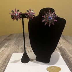Vintage Costume Jewelry - JUDY LEE Brooch & Earrings Set Pink