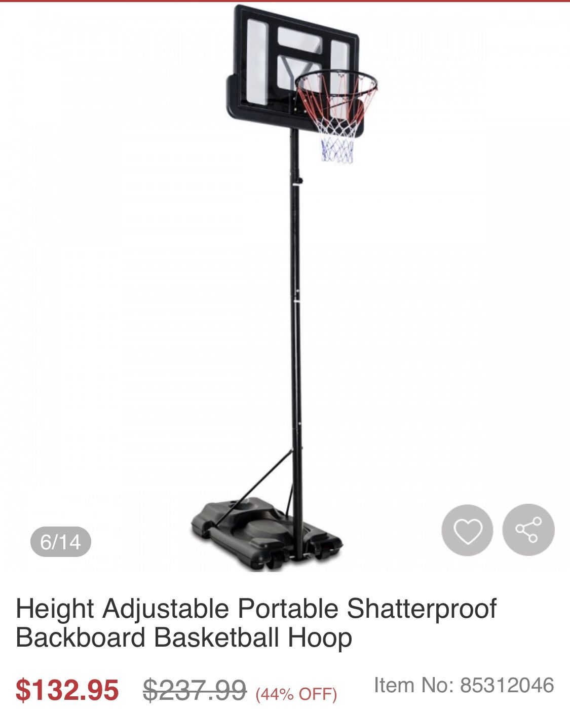 Height Adjustable Portable Shatterproof Backboard Basketball Hoop