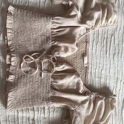 Active USA Cream Smocked Crop Top
