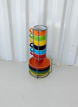 Colorful Stacking Mug Set with Stand