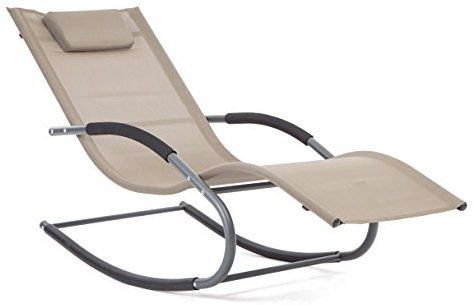 LUCKUP Outdoor Recliner Pool Chaise Patio Rocking Wave Lounger Chair with Pillow,Tan