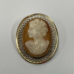 14KY Gold Filled Cameo Brooch 