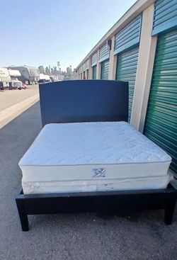 QUEEN BED FRAME WITH BOX SPRING AND MATTRESS
