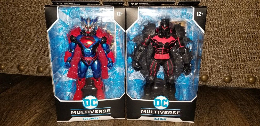 MacFarlane dc multiverse superman unchained armor 
Batman HellBat Suit (rare)