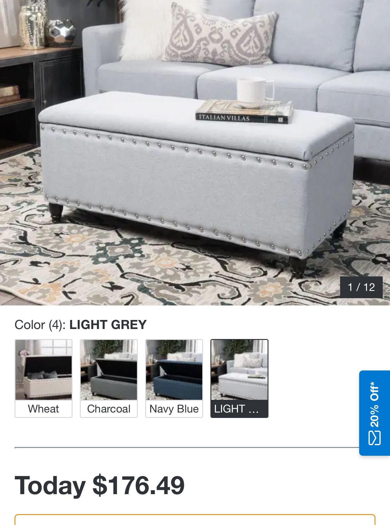 Grey Studded upholstered chest