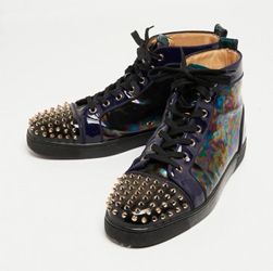 Christian Louboutin Lou Spikes Orlato Flat Stellar Iridescent Purple Leather 10M
