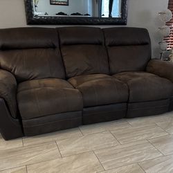 100% Leather and Suede Couch Set With Recliners 