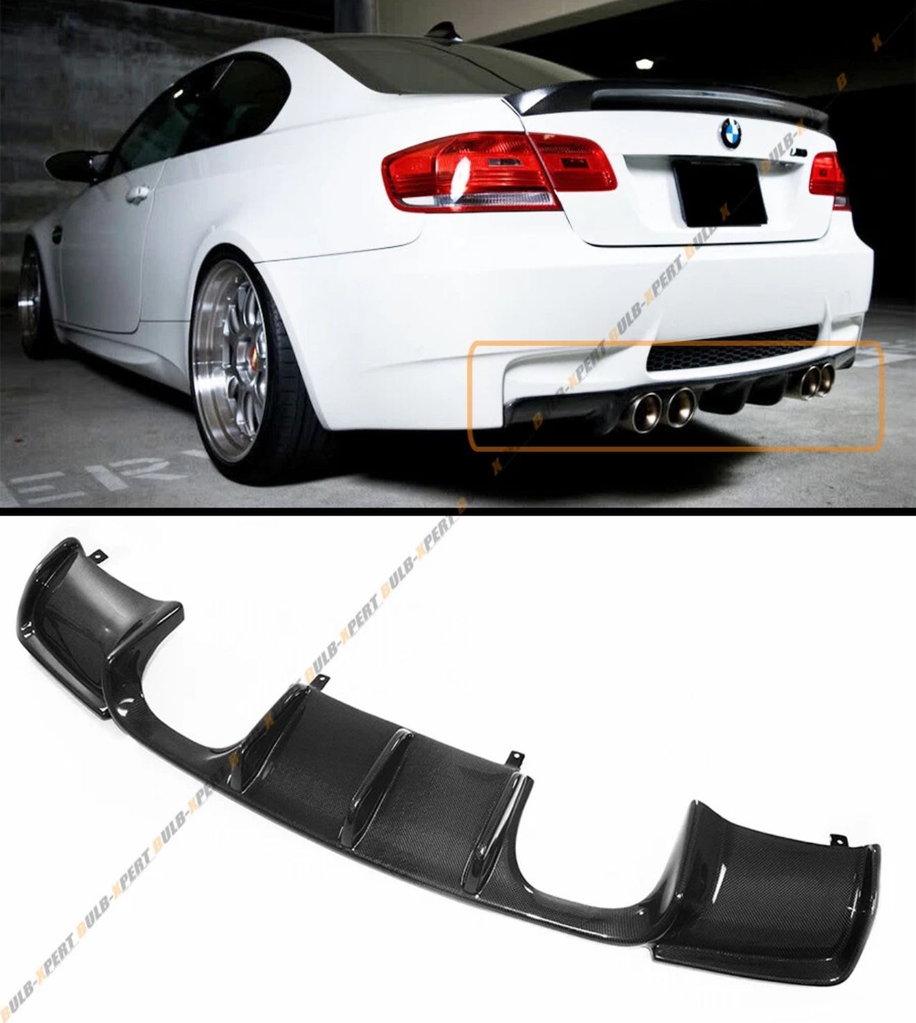 FOR BMW E92 E93 E93 M3 V STYLE FULL SIZE REAL CARBON FIBER REAR BUMPER DIFFUSER 