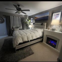 Queen Size Bed Fram/ Box Spring & 2 Side Table & Dresser 