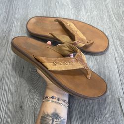Scott Hawaii Men’s Leather Thong Flip Flop Sandals Brown Size 10  Cushion