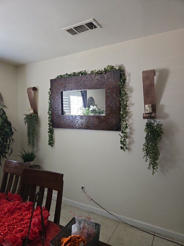 Big Mirror And Side Candle Holders