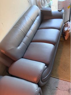 Gray Leather 3-Seat Sofa
