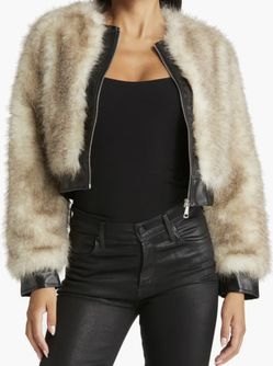 Size Small - AZALEA WANG Faux Fur Jacket with Faux Leather Trim