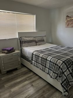 Queen Bed With Mattress And Night Stand