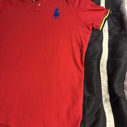 Polo Ralph Lauren Big Pony Men's Red Polo Shirt with Multi-Colored Collar (XXL)