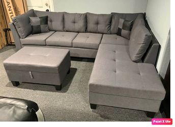 New Grey Sectional with Storage Ottoman