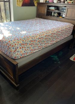 Dark Wood Platform Bed Frame with Headboard