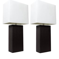 Elegant Designs LC2000-BLK-2PK 2 Pack Modern Leather Table Lamps with White Fabric Shades, Black=A7-629