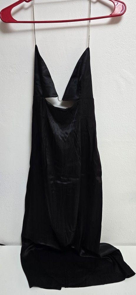 Zara Black Satin Slip Dress with Chain Straps 