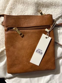 Brown Crossbody Bag with Gold Zippers