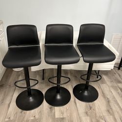 Set of 3, Counter Height Bar Stools Adjustable Bar Stools 24" to 32", Black Faux Leather