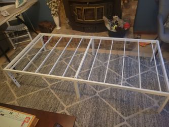 White Metal Bed Frame with Slats platform
