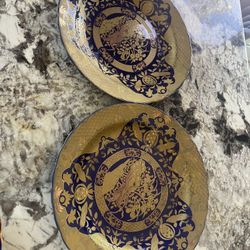 Gold and Blue Antique Taous Porcelein Charger Plates