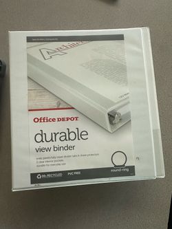 Office Depot Durable View 3 Ring Binder, 1”round rings, White- 5 total