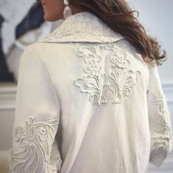 NWT Embroidered Jacket, White Denim (14-16)