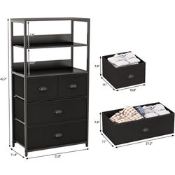 Furologee Vertical 4 Drawer Dresser Organizer with 3-Tiers Wood Shelf,