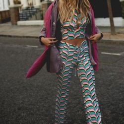 Zara psychedelic multicolor wide leg flare halter top two piece set M