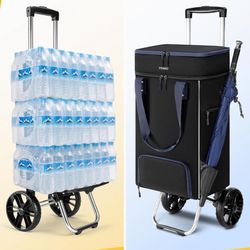 Shopping Cart, Super Loading Grocery Trolley, 220 lbs Capacity, Foldable Cart with Extra Large Black Shopping Bag Portable Grocery Utility Cart With A