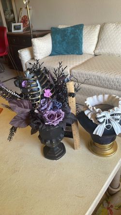 Halloween Gothic Floral Arrangement in Black Urn Vase