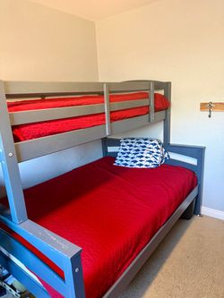 Solid Wood Twin Over Full Bunk Bed + Twin Mattress