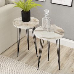 2 Marble Round Side Coffee Tables