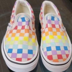 Vans Kids Classic Fit Checkerboard Slip On Size 12 Rainbow Canvas Skate Sneakers