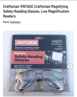 CRAFTSMAN SAFETY READING GLASSES MEDIUM AND LOW